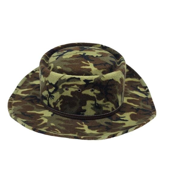 Vtg Mens Hat Cowboy Safari Camo Hunting Adventure Core Cabin Core Green 7 3/8 - Picture 8 of 11